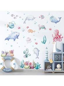 Kids Wall Stickers Cartoon Ocean Animals Educational Back To School Children's Room Decor Bathroom Home Decoration