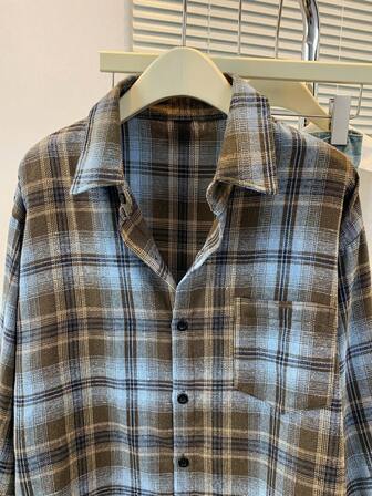 Retro American Plaid Casual Loose Fit Street Shirt, Suitable For All Seasons