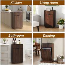 Tilt Out Trash Cabinet/Free Standing 10 Gallon Recycling Trash Can Cabinet / With Wave-Textured Hideaway Drawer&Pull-Out Bin/With Negative Ion And Deodorizing Function/ For Kitchen, Living Room - Quả óc chó - Xem 8