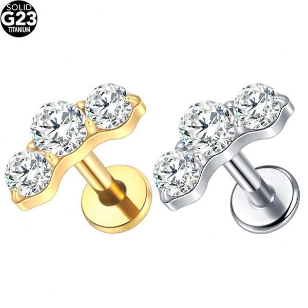 SWANJO 1pc Titanium Three Round Zirconia Stud Earrings For Women Internally Threaded Helix Tragus Piercing Body Jewelry
