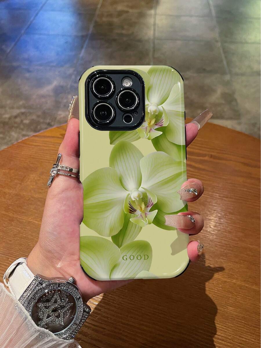 1 Ốp lưng điện thoại bảo vệ hai lớp bằng TPU mềm + PC có họa tiết hoa lan xanh tươi, chống trượt, chống sốc, tương thích với iPhone 11/12/13/14/15/16/16 Plus/16 Pro/16 Pro Max - Nhiều màu - Xem 1