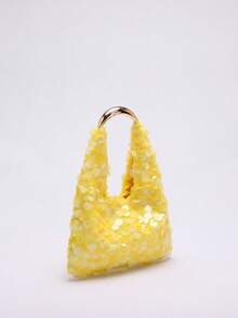 1 Túi Tote Kim Loại Hình Lưỡi Liềm Sáng Bóng Chất Lượng Cao Họa Tiết Nàng Tiên Cá Màu Vàng Bất Đối Xứng, Thích Hợp Kết Hợp Với Váy Công Sở, Đi Làm Hàng Ngày, Mua Sắm, Hẹn Hò, Trà Chiều - Màu vàng - Xem 3