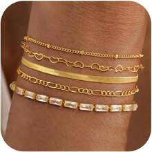 MBW Gold Bracelets Women, Dainty 14K Gold Plated Bracelet Stack Beaded Chain Bracelet Set Thin Small Cute Paperclip Bracelets Fashion Waterproof Jewelry Gold Accessories Women - 樣式3 - 查看 12