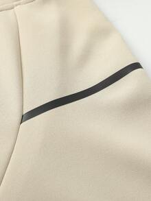 男士纯色学院风拉链连帽衫，左右上下拉链口袋，100% 涤纶，长袖带口袋，休闲日常穿着，宽松版型，无弹力针织面料，秋冬 - 杏色 - 查看 4