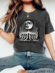 Women's Casual Short Sleeve Round Neck T-Shirt - Màu xám đen - Xem 1