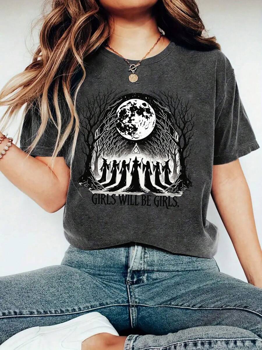 Women's Casual Short Sleeve Round Neck T-Shirt - Màu xám đen - Xem 1