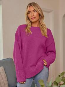 Women's Oversized Sweaters Fuzzy Chunky Warm Pullover Sweater/Vacation Outfits Women/Valentine Outfits For Women - 玫紅色 - 查看 4