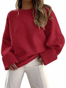 Women's Oversized Sweaters Fuzzy Chunky Warm Pullover Sweater/Vacation Outfits Women/Valentine Outfits For Women - 寶石紅 - 查看 1