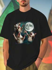 Three Opossums Howling at the Moon Maglietta Uomo Moda Casual T Shirt Divertente Unica Qualità Regalo Creativo Offerta Limitata Idea Regalo Novità Must Have