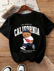 Camiseta infantil Menino Urso California los angeles blusa Casual Basica Estampa nas Frente Ursinho fofo stily