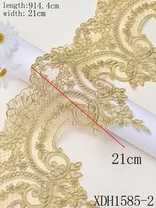 Hoa xương thêu ren cổ điển viền pha lê, trang trí quần áo & dệt may gia đình, chiều dài: 91,44cm, chiều rộng: 21cm - Vàng - Xem 6