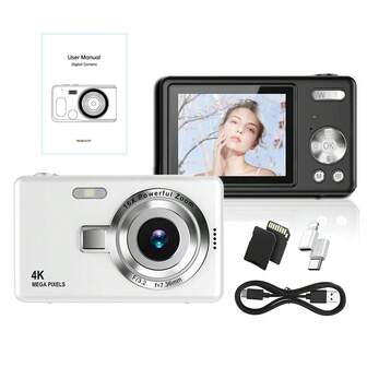 4K Digital Camera 12MP - 16X Digital Zoom, 2.4" TFT Screen Autofocus FHD Video Camera - Small Portable For Outdoor Travel, Holiday Party, Halloween/Christmas/Birthday Gift