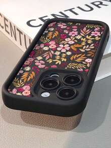 1pc Thickened Anti-Fall Flower Printed Phone Case Compatible With IPhone And Compatible With Samsung Phones Waterproof Shockproof Scratch Resistant - Black - View 4