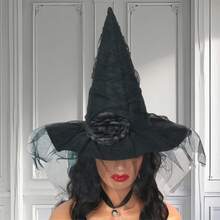 Halloween Witch Hat Gothic Wizard Hat Masquerade Cosplay Hat With Simulation Flower Decor