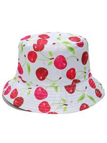 1 件女式双面几何水果印花渔夫帽，可爱百搭设计，适合户外、派对、日常穿着、防晒、轻便，适合休闲、露营和日常使用