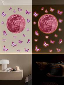 1/3/5pcs Moon, Butterfly Luminous Stickers Waterproof PVC Self-Adhesive Removable Luminous Stickers Suitable For Bedroom, Children's Room Wall Stickers Halloween, Christmas Gifts For Friends And Family. Room Decor Bedroom Decor Kitchen Decor Wall Decor