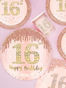 10pcs 16th Birthday Decorations For Princess Rose Gold Sweet 16 Birthday Party Supplies For Her 16th Happy Birthday Plates And Napkins Cups Tableware For Daughter Sweet 16th Birthday Party Favor - Multicolor - View 5