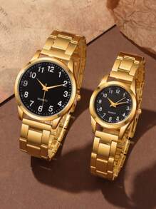 2pcs Fashionable Business Casual Men's And Women's Versatile Round Face Steel Strip Quartz Watch, Couple Gift Set; Suitable For Holidays And Daily Wear By Couples