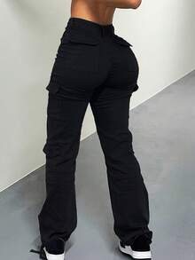 NVFelix New Arrival Stylish Women's High-Waisted Multi-Pocket Cargo Pants For Fall Clothes - Back To School Clothes - màu đen - Xem 1