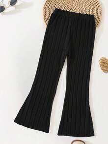 Girls Flared Pants, Children Ribbed Knit Casual Flare Trousers, Comfortable Soft Long Pants, Simple & Versatile, Spring Autumn Girls Pants - Black - View 2