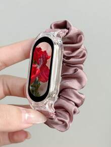 2-In-1 Scrunchie Strap & Transparent Protective Case Compatible With Xiaomi Mi Band 3/4/5/6/7/8/9/10, Band 3/4/5/6/8/9/10 NFC, Suitable For Women - Heart Purple - View 18