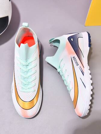 1 Pair Unisex Detachable Studded Football/Soccer Shoes, Low-Top Outdoor Artificial Turf Training Shoes, Indoor Training Field Specialized Sports Shoes, Lace-Up, Non-Slip Rubber Sole, TF Short Studs, Lightweight High-Performance Anti-Slip Design, Professional Football Boots, Factory Direct