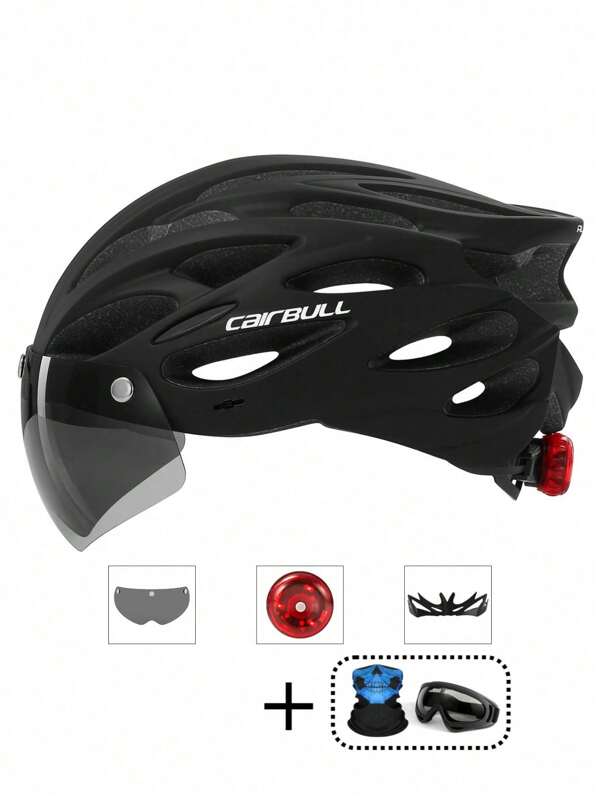 Ultralight Cycling Helmet Outdoor Motorcycle Bicycle Taillight Helmet Removable Lens Visor Mountain Road Bike Helmet