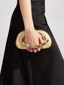 1 件欧美时尚金属装饰迷你盒式手拿包，迷人金属饰边女士派对手提包，优雅奢华的晚礼服感觉，皮革设计派对/婚礼/舞会手拿包配金属链，优雅的舞会包 - 金色 - 查看 1