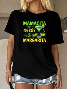 Cinco De Mayo - Women's Mamacita Needs A Margarita De Mayo-Shirt         Graphic Tees Women Crop Tops Summer Outfits Women Summer Tops-Shirt - Black - View 1