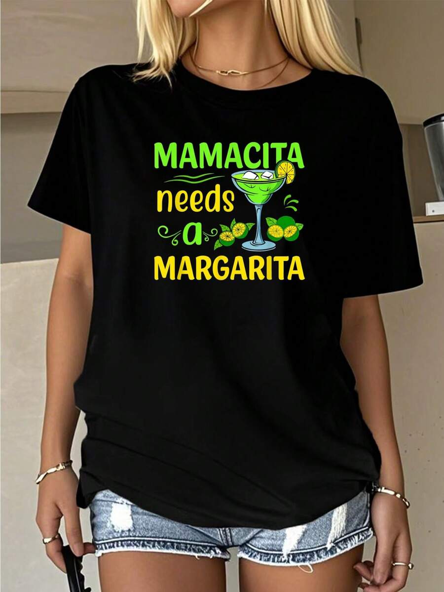 Cinco De Mayo - Women's Mamacita Needs A Margarita De Mayo-Shirt         Graphic Tees Women Crop Tops Summer Outfits Women Summer Tops-Shirt - Black - View 1