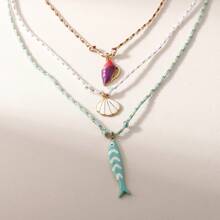 波西米亚风格彩色鱼吊坠链项链手工绳项链，适合作为度假配饰、约会、礼物