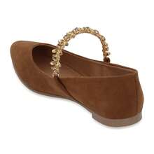 Zapatos Flats Mujer Color Cafe con brillos en cintas comodos Elegantes - Marrón - Ver 3