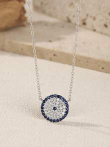 MODIAN 925纯银经典圆眼吊坠项链闪亮全锆石链条项链女士珠宝 - 銀色 - 查看 4