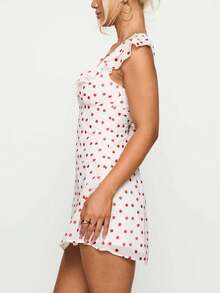 Women Y2k Dot Print Tank Mini Dress Flying Sleeve V Neck Ruffle Hem Bodycon Short Dress Summer Backless Slim Fit A-Line Going Out Dresses For Daily Party Club Wear - trắng - Xem 4