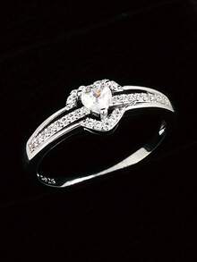A Ladies' Elegant Double-Layer Heart-Shaped Cubic Zirconia Ring, Valentine's Day Christmas Anniversary Gift, Party And Daily Wear Jewelry, Sparkling Accessories - 銀色 - 查看 4
