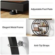 LITTLE TREE 47.24-Inch Industrial Console Table, 5-Tier Narrow Sofa Table With Multiple Storage Shelves, Rustic Brown Wood & Metal Frame, Entryway Table For Hallway, Foyer, Small Spaces - Brown - View 8