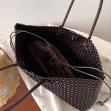[Bolso De Hombro De Mujer] BOLSO DE TOTE TRENZADO, Bolso De Asa Superior De Moda, Bolso De Hombro De Unicolor Y Simple, Bolsos De Mano De Design De Lujo Para Mujer De Style Cotidiano - 中紫紅色 - 查看 5