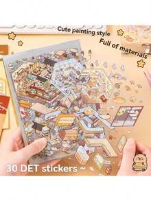 1set/20pcs Landscape Sticker Book, 20 Large Scene Collection, 3D Miniature House Stickers, Student Stress Relief Handmade DIY Micro Landscape Stickers, Family Game Collage Stickers, Suitable For Family Gatherings, Small Gifts, Campus Scene Building Stickers - Multicolor - View 5
