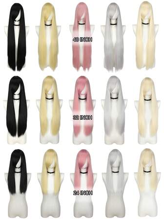 Peluca larga y recta con flequillo largo, peluca sintética resistente al calor de color adecuada para cosplay, eventos y fiestas