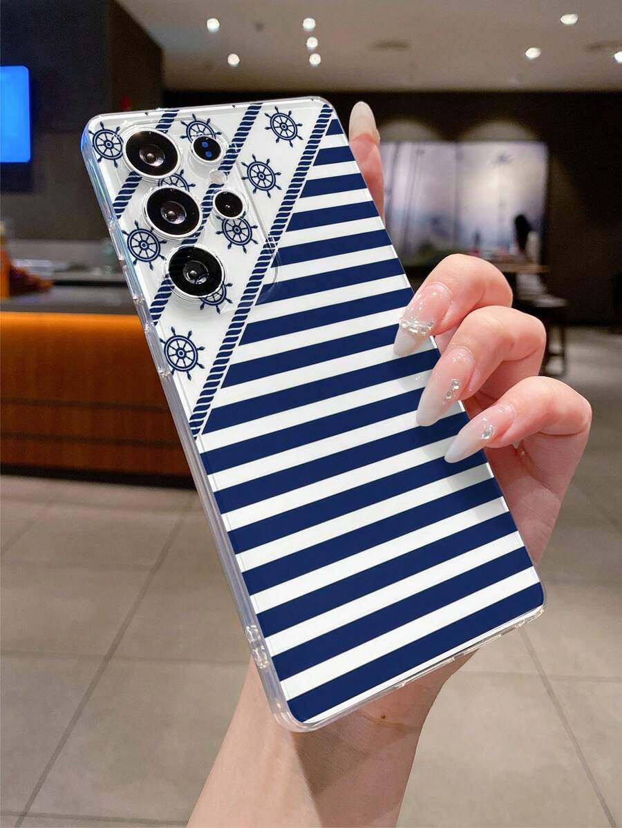 1pc Premium Striped Pattern Transparent Soft TPU Phone Case, Anti-Scratch Anti-Fingerprint Protective Cover With Camera Lens Protection, Compatible With Apple, Nothing, Pixel, INFINIX, Redmi - Multicolor - View 1