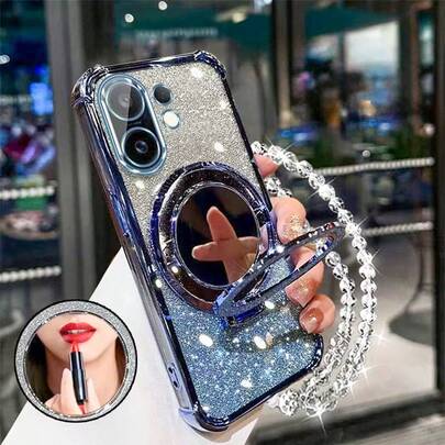 Ốp điện thoại chống sốc 16 trong 1 + Dây đeo đính hạt lấp lấp + Gương trang điểm nhỏ gọn đính hạt lấp lấp + Chân đế từ tính, Tương thích với iPhone 6/7/8/X/XS/XR/11/12/13/14/15/16, Galaxy S22/23/24, A04/05/06/A14/A15/A16/A24/A25/A34, Note 7/8/9/10/11/12/13, 9/10/12/13C, MOTO, Honor X, HW, C53 C55 và nhiều hơn nữa, Phiên bản quốc tế, không phải phiên bản nội địa.