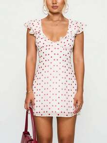 Women Y2k Dot Print Tank Mini Dress Flying Sleeve V Neck Ruffle Hem Bodycon Short Dress Summer Backless Slim Fit A-Line Going Out Dresses For Daily Party Club Wear - trắng - Xem 5