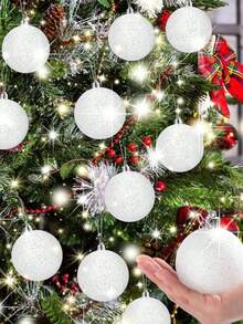 4/1 件圣诞雪花闪闪发光粉球圣诞树悬挂雪花装饰球圣诞派对背景装饰闪闪发光粉球白色闪闪发光雪球装饰适用于圣诞节和家居装饰 - 彩色 - 查看 4