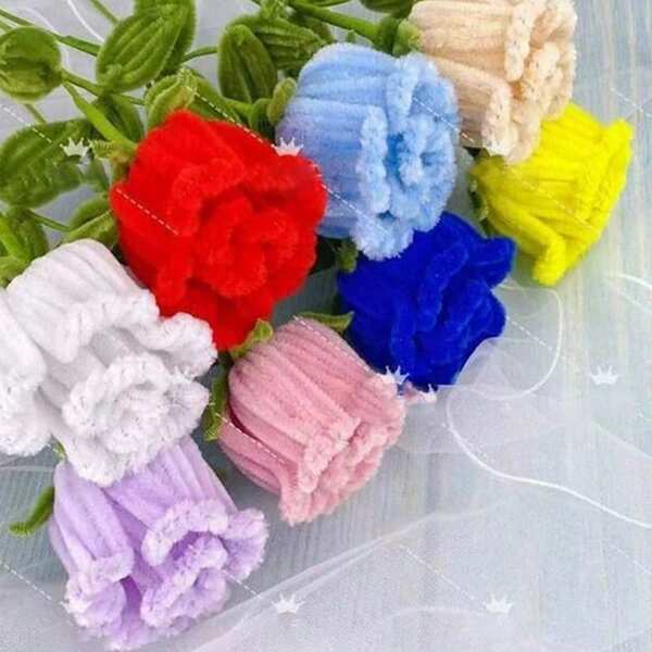 Pipe Cleaners Flowers Pipe Cleaner Rose Flower Bouquet Handmade Artificial Rose Centerpieces Floral For Office Desk Car Home Decor Supplies For Mom Teacher Holiday Graduation Gift Arts And Craft Supplies