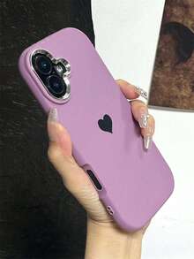 1 pieza Funda de teléfono en forma de corazón minimalista de color púrpura compatible con Apple 7 8 Plus X XR Xs Max 11 12 13 14 15 16 Pro Max, Cubierta protectora de Body completo - Morado - Ver 3