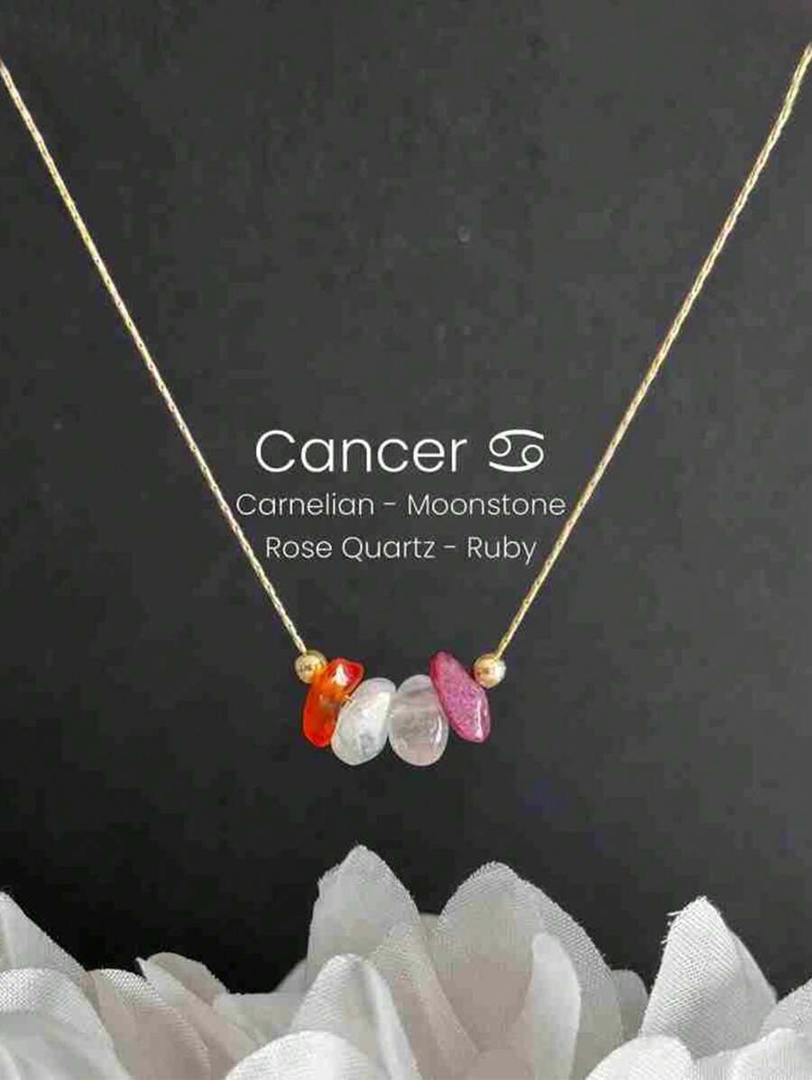 1 件天然石吊坠巨蟹座十二星座项链链项链 - 金色 - 查看 1