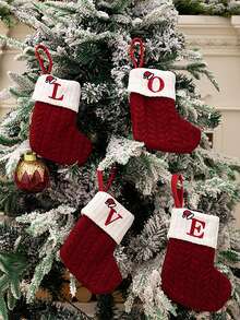 1pc Classic Christmas Stocking - Red And White Knitted Embroidered Alphabet Letter, Modern Style Holiday Polyester Candy Cane Decor, Festive Xmas Tree Hanging Ornament, Soft, Durable, Easy To Hang, Perfect For Holiday Season, Home Fireplace, New Year, Indoor And Outdoor Decor, Gift Bag, Christmas Decor Home Decor Christmas Decorations Room Decor