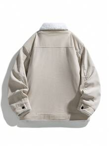 Áo khoác dài tay bằng vải nhung kẻ dành cho nam, áo khoác động ngoài trời lót giữ nhiệt với cổ bẻ. - Màu be - Xem 2