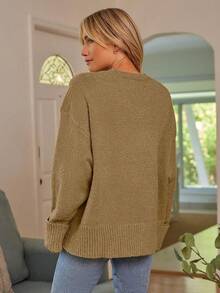 Women's Oversized Sweaters Fuzzy Chunky Warm Pullover Sweater - Màu Khaki - Xem 5