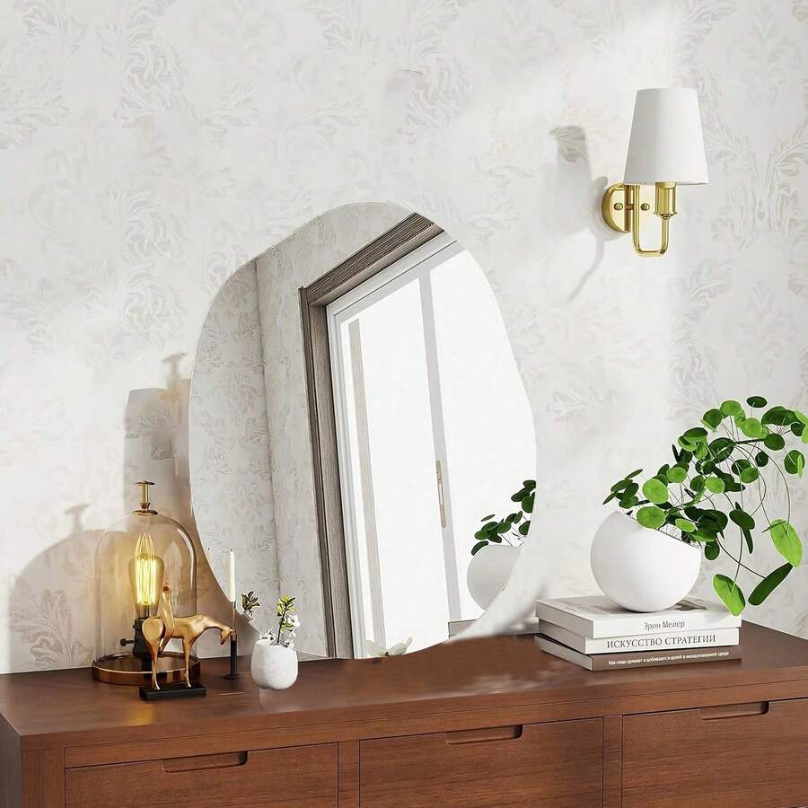 1/2pcs Large Asymmetric Acrylic Self-Adhesive Mirror, 2mm Thick, Frameless Decorative Mirror, Suitable For Vanity, Bathroom, Bedroom And Wall Decor - Multicolor - View 1